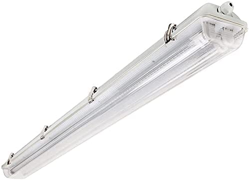 2 Lamp LED Ready Vapor Proof Fixture 36W (100W Eq), UL & DLC, Clear Cover, Waterproof, IP65, 120-277v, Garage Lighting, Car Wash, Warehouse, Walk in Freezer