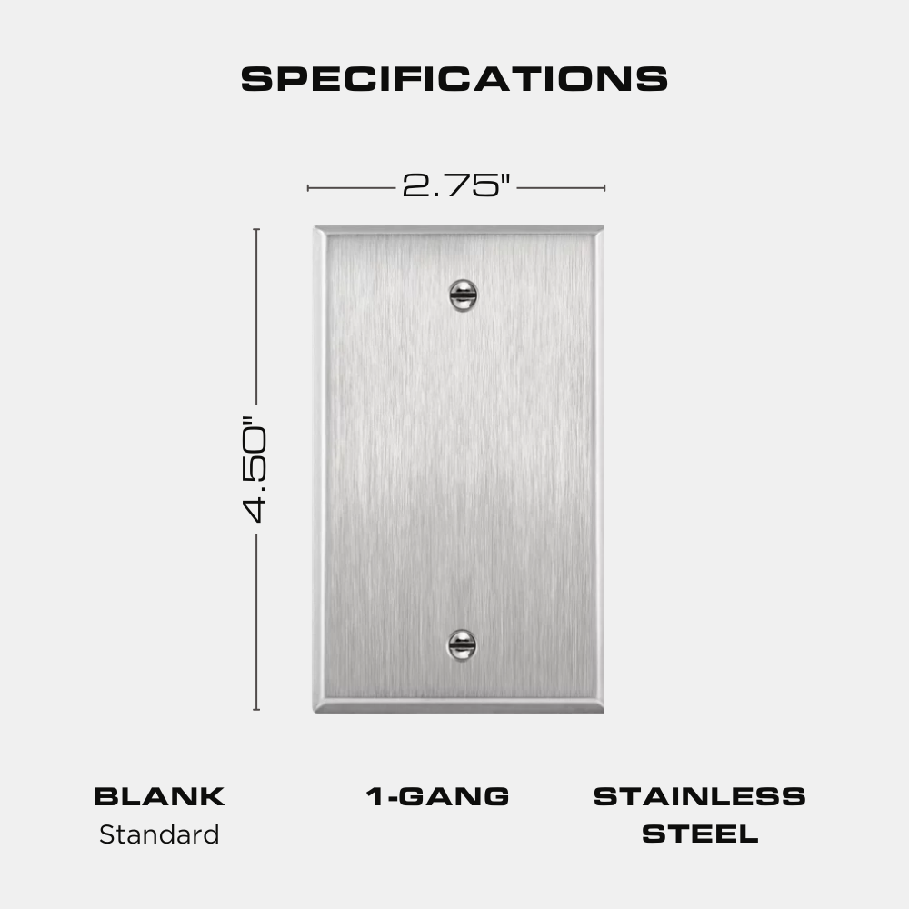 Blank Stainless Steel Wall Plate, 1 Gang
