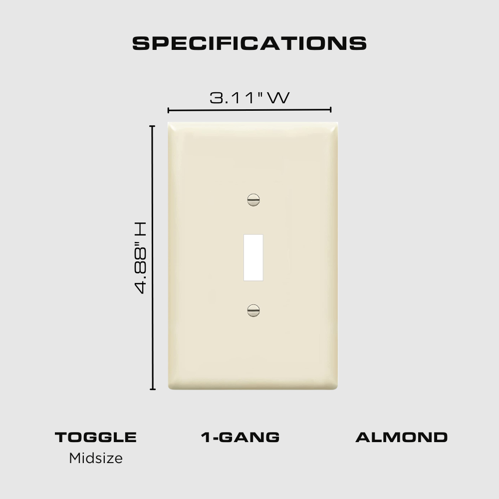 1-Gang Toggle Switch Wall Plate, Mid-size, Light Almond, 10 Pack