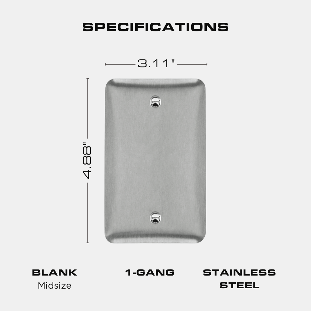 Blank Wall Plate - Stainless Steel - 1 Gang Mid Size