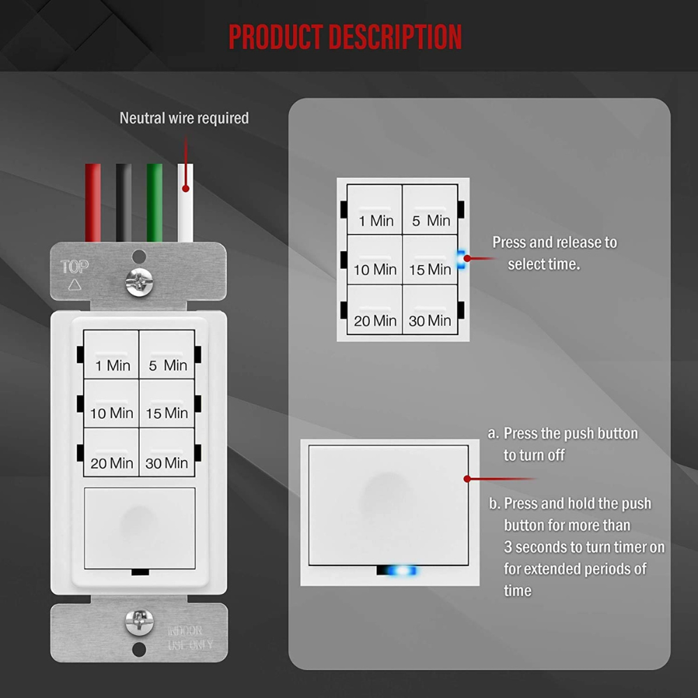 In-Wall Countdown Timer Switch, 30-Min Max., White