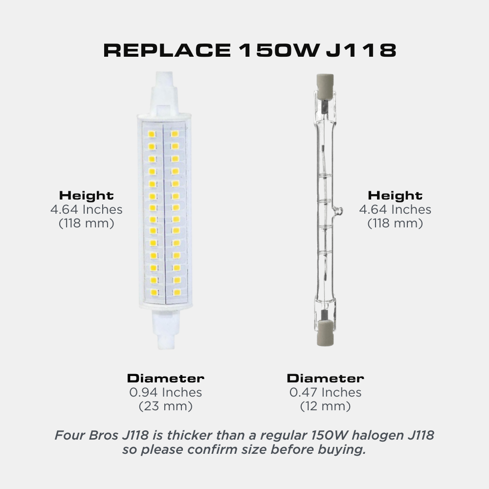 10 WATT LED J118 DIMMABLE T3 LAMP, R7S BASE, 120V, 3000K Four Bros Lighting