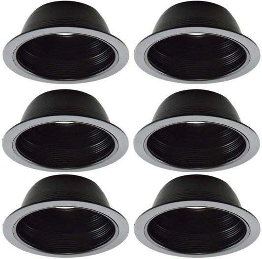 6 Inch Stepped Baffle Trim, Goof Plastic Ring, Black, 6 Pack Four Bros Lighting