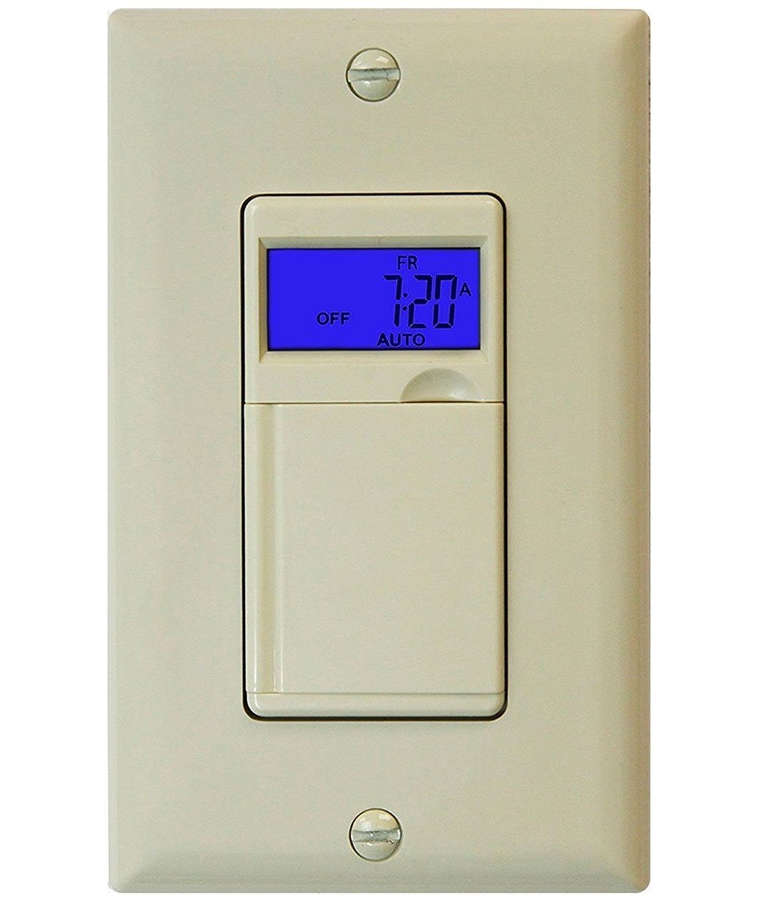 7 Days Digital in-Wall Programmable Timer Switch for Lights, Fans, and Motors, Single Pole, Neutral Wire Required, 7-Day 18 ON/Off Timer Settings, with Blue Backlight, Ivory Four Bros Lighting