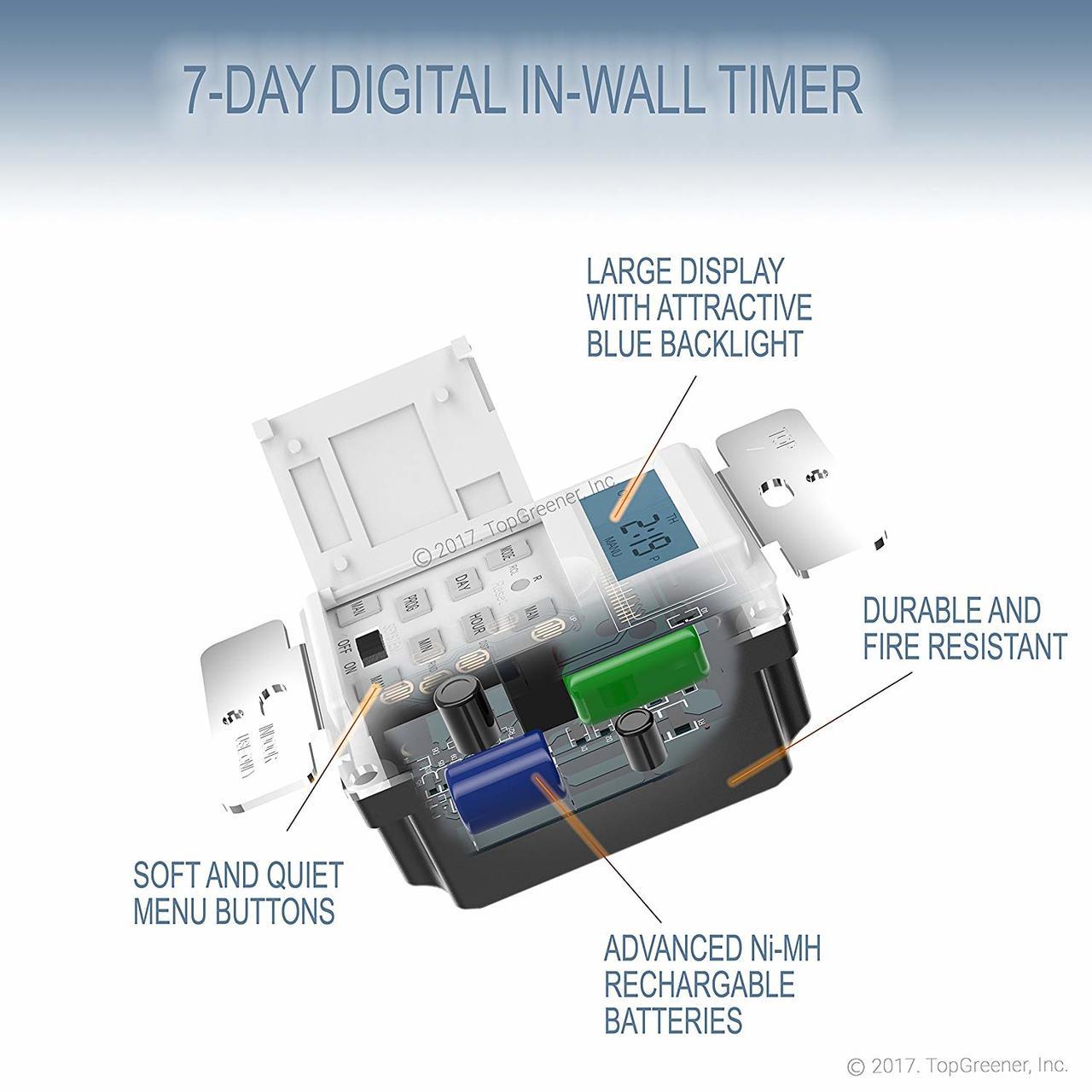 7 Days Digital In Wall Programmable Timer Switch Single Pole White 7 days digital in wall programmable timer switch single pole white