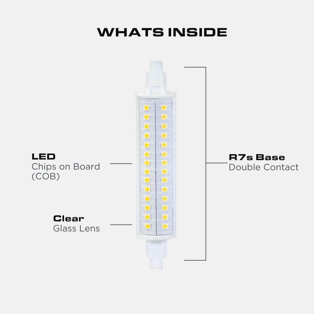 10 WATT LED J118 DIMMABLE T3 LAMP, R7S BASE, 120V, 3000K Four Bros Lighting