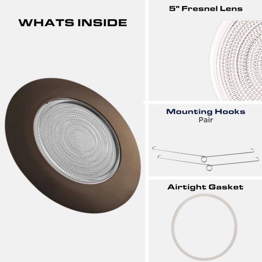 6" Inch Fresnel Lens Shower Can Light Trim, Oil Rubbed Bronze Metal Insert