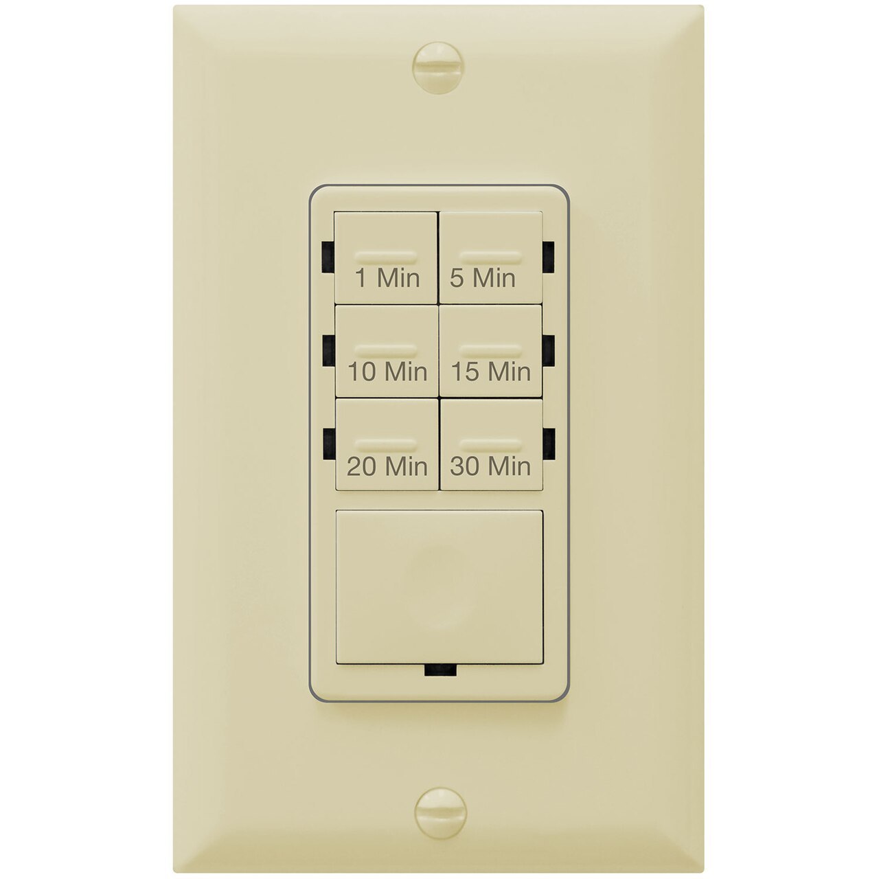 Countdown Timer Switch for bathroom fans and household lights, 1-5-10-15-20-30 Min Settings with Manual Override, Always On Blue LED, Neutral Wire Required, Ivory Four Bros Lighting